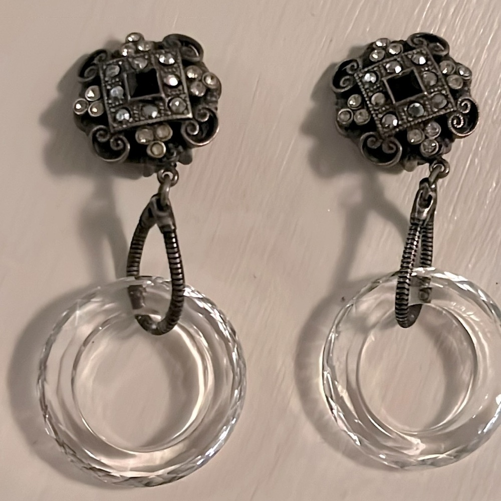 Banana Bob rhinestone/marcasites/etched crystal clip on earrings earrings
